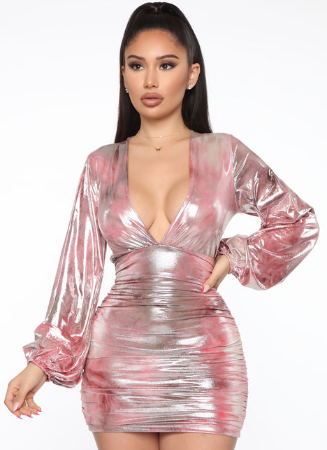 A Bold Sight Metallic Mini Dress - Pink ...